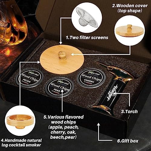 Yiiwinwy Cocktail Smoker Kit with Torch,Whiskey Smoker Kit,Bourbon/Drink/Old Fashioned Smoker Kit with 6 Flavor of Wood Chips,Christmas Gifts for Men,Husband,Dad (No Butane) - Thumbnail 2