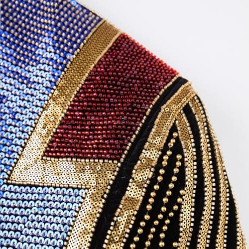 GHNXCY Men's Sequin Blazer, Floral Tuxedo Jacket, Lapel Suit for Party Wedding Banquet Prom (US, Alpha, X-Large, Regular, Regular, Multicolored) - Thumbnail 4