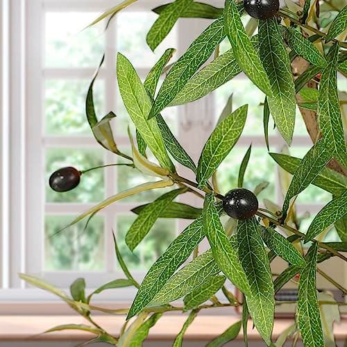 FEELEAD 7ft Faux Olive Tree - Fake Potted Olive Silk Tree with Planter Natural Olive Branches and Realistic Leaves Artificial Tree for Home House Office Decor Indoor - Thumbnail 2