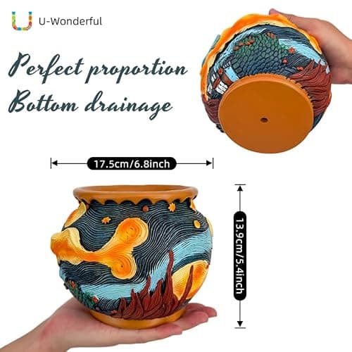 U WONDERFUL Plant Pots with Drainage Holes - Cute Unique Starry Sky Theme Flower Pots - Decorative Planter for Indoor/Outdoor, Funny Plant Pots for Home Garden Decor - Thumbnail 5