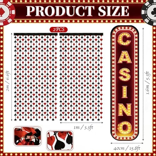 Casino Night Decorations - Giant Casino Sign Cardboard Cutout Standup for Las Vegas Party Decorations, Casino Photo Booth Props - Thumbnail 3