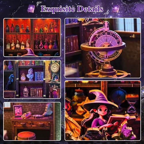 Book Nook Kit – DIY Miniature House Dollhouse for Adults & Teens, 3D Wooden Puzzle Tiny House Bookshelf Insert with LED Lights, Booknook Library Decor Gift for Family & Friends - Thumbnail 3