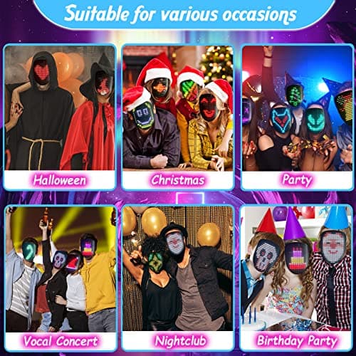 MOYACA Led Mask with Sound Effects and Gesture Sensing, Transforming Light up Music Mask with Voice for Halloween Rave Costume Christmas Cosplay Birthday Masquerade Dj Parties - Thumbnail 5