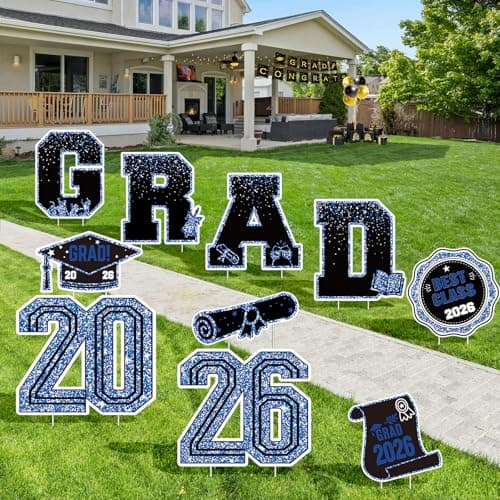 2026 Graduation Decorations Yard Signs – 10PCS Blue Congrats Grad Lawn Decorations with Stakes, Graduation Party Supplies, Large Outdoor Graduation Party Decor for High School & College - Thumbnail 5