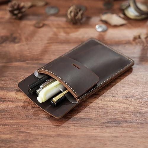 GDCELPA Leather Pen Holder Pocket Protector for Men Shirt Heavy Duty Fountain Pen Organizer Clip Pencil Bag Sleeve(Coffee) - Thumbnail 6