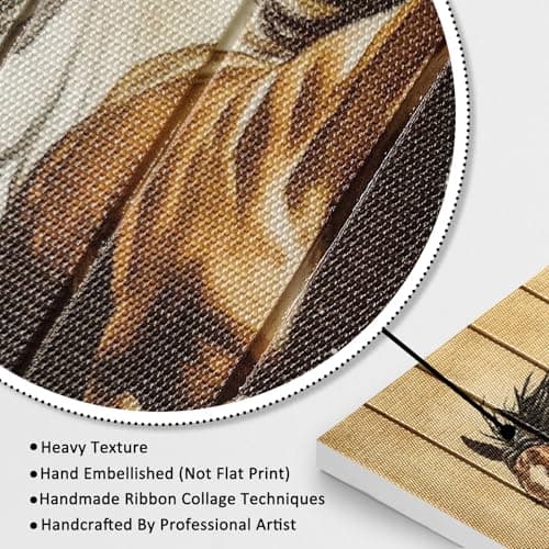 llribbons Horses Canvas Ribbon Wall Art - Brown White Running Horse Pictures Animal Wall Decor Painting Handmade 3D Woven Textured Prints Artwork for Living Room Bedroom Home Office Decor 20" x 40" - Thumbnail 2