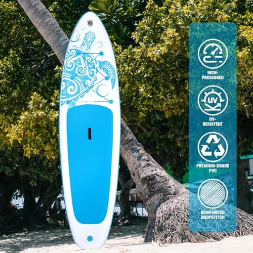 FEATH-R-LITE Inflatable Paddle Board Stand Up Paddleboards for Adults SUP with Premium Accessories Pump, Adjustable Paddle, Leash, Three Fins, Backpack (Light Blue) - Thumbnail 3