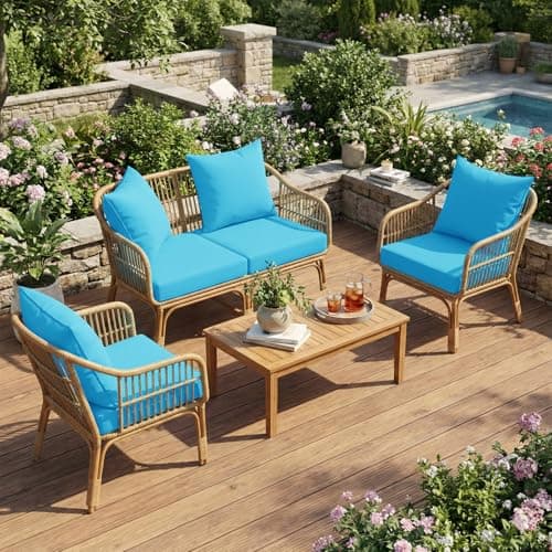 L’AGRATY Outdoor Chair Cushions for Patio Furniture：24" x 24" Deep Seat Cushions with Backrest for Couch Sofa Chair - Waterproof Fade-Resistant Patio Cushion (Set of 1,Bright Blue) - Thumbnail 2