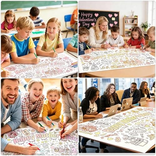 TOLGOE Mother's Day Coloring Posters for Kids - 2PCS 35" x 31" Giant Paper Coloring Banner/Table Cover, DIY Art Group Activities Gifts for Mom & Grandma (No Markers) - Thumbnail 6