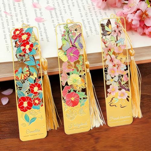 HOMTEK 3pcs Metal Flower Bookmarks with Tassel, Goden Hollow Butterfly Theme Book Marks for Reading Women, Cute Book Markers for Book Lovers Writers Readers Teens Women Teachers Students (Style B) - Image 1