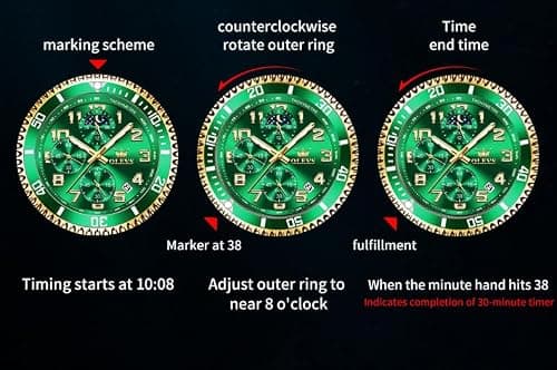 OLEVS Male Green Watches Chronograph Luxury Dress Moon Phase Numeral Stainless Steel Waterproof Luminous Business Casual Wrist Watch - Thumbnail 6