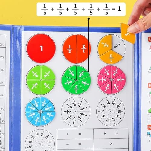 Magnetic Fraction Educational Puzzle, Magnetic Fraction Demonstration Book with Fraction Tiles & Circles, Math Manipulatives for Elementary School, Math Learning Skills for Kids - Thumbnail 6