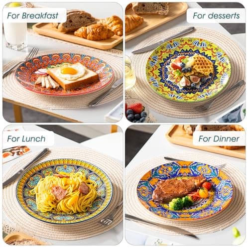 vancasso Bohemian Dinner Plates Set of 6, 10.5 Inch Ceramic Kitchen Plates for Dinner, Colorful Printed Dishes for Dining, Microwave & Dishwasher Safe Plate Set, Series KRVI - Thumbnail 6