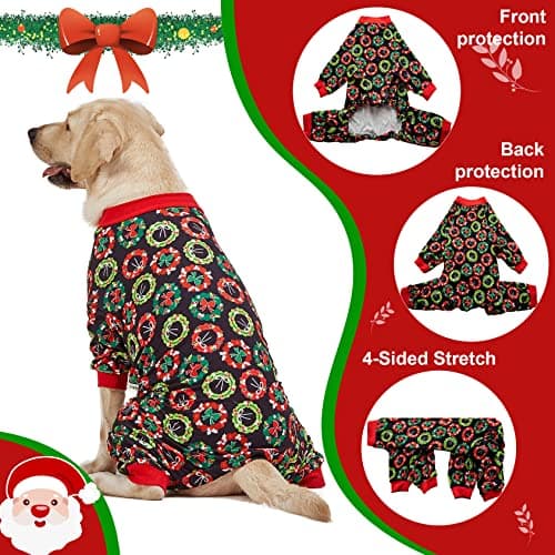 LovinPet Dog Christmas Onesies for Large Dogs, Xmas Holiday Dog Costume,Long Sleeve Lightweight Pullover, Joy Holiday Wreaths Black Prints, Pjs for Dogs, Pitbull Clothes, Christmas Outfit, XL - Thumbnail 4
