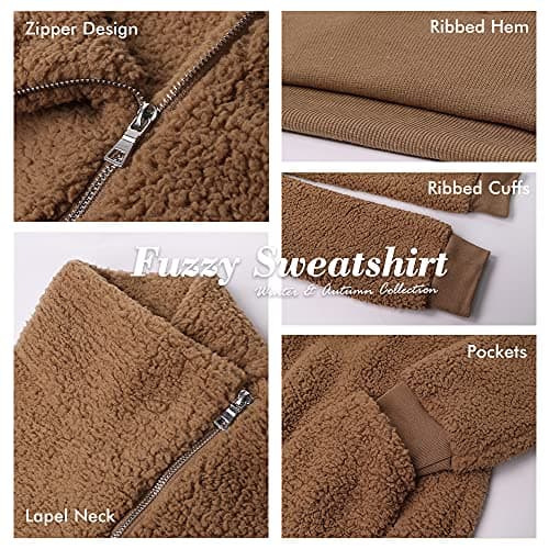 KIRUNDO Winter Clothing for Women Sherpa Pullover Fleece Zip Sweatshirt 2026 Fall Fashion Fuzzy Faux Shearling Warm Outwear(Large, Wine Red) - Thumbnail 6