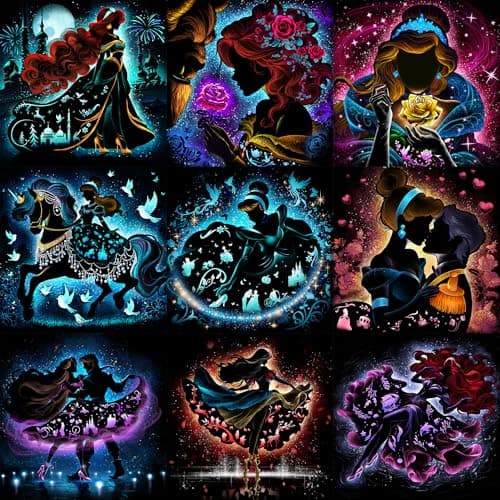 KEYRANKE 9 Pack Princess Diamond Painting Kits for Adults 5D DIY Diamond Art Kit Paint with Round Full Drill Diamonds for Beginners Gem Paintings Art for Home Wall Decor Gifts (12X12 Inch) - Image 1