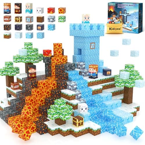 Magnetic Blocks - Build Mine Magnet World Ice Lava Set, Vibrant Colorful Building Blocks with Ultra Magnet Strength for Kids Ages 3-8, STEM Toys Creative Gifts for 3+ Year Old Boys Girls (100PCS/0.8") - Image 1