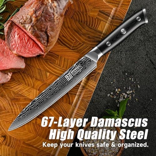 KEEMAKE Carving Knife for Meat, 8 Inch Ultra Sharp Damascus Kitchen Knives with G10 Ergonomic Handle, Brisket Knife for Meat Cutting, Japanese Knives for BBQ Ham Roast Turkey Vegetable - Thumbnail 3