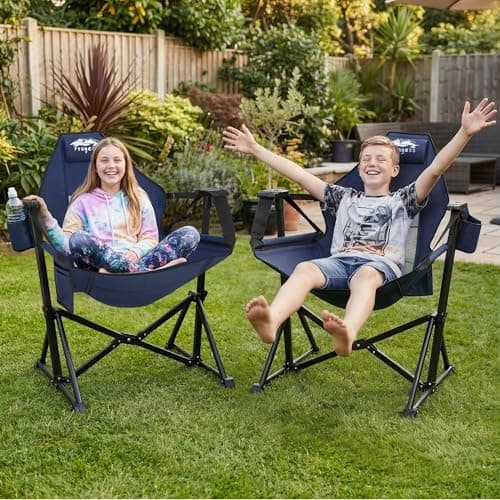 Fragess Hammock Camping Chair, Portable Camping Hammock Chair with Adjustable Back, Folding Hammock Chair Supports 330lbs, Rocking Camping Chair for Lawn, Camping, Patio, Traveling, Stargazer-Blue - Thumbnail 2