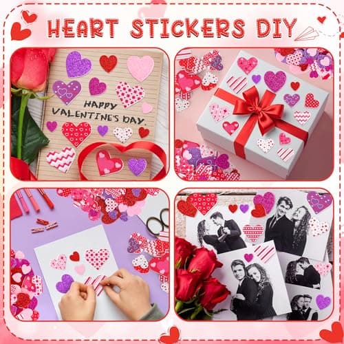 100 PCS Valentines Stickers, Self-Adhesive Foam Heart Stickers Valentines Decor, 3 Sizes Glitter Matte Dots Stripes Foam Stickers, Colorful Valentine Crafts for DIY Card Envelopes Decorations - Thumbnail 5
