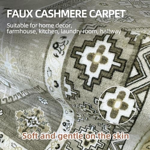 Boho Washable Area Rug 5x7, Large Soft Rugs for Living Room Farmhouse Vintage Beige Carpet 5x7 Area Rugs for Bedroom Dining Room Non-Slip Stain Resistant Under Table Rug - Thumbnail 5