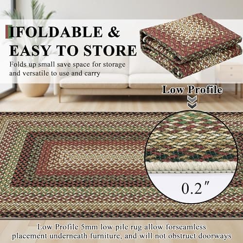 Ileading Faux Braided Indoor Door Mat 2'x3' Washable Farmhouse, No-Shed Non-Slip Woven Carpet, Pet Friendly Stain Resistant Jute Style Rug for Entryway Kitchen Laundry Room - Thumbnail 6