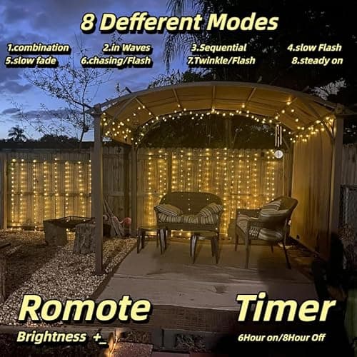 300LED Fairy Curtain Lights, 9.8x9.8Ft Warm White USB Plug in 8 Modes & Timer Christmas String Hanging Lights with Remote for Bedroom Indoor Outdoor Weddings Party Wall Decorations(Warm White) - Thumbnail 2