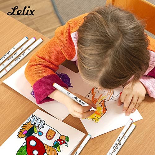Lelix 30 Colors Art Markers, Dual Tip Permanent Marker Pens Highlighters Perfect for Kids Adults Artist Drawing Sketching Card Making & Coloring Books - Thumbnail 4