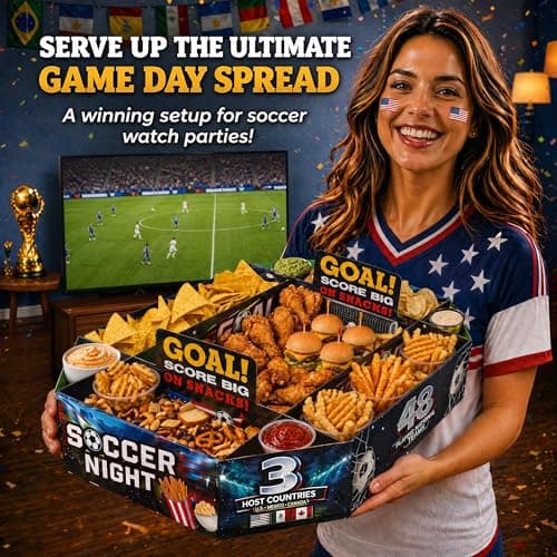 Ironraw Large 3D Soccer Snack Stadium with Roomy Center Field for Foil Pan,Corner Sauce Holders & 4 Divided Sections Food Server for 2026 Soccer Watch Parties,Game Day & Birthday, Team Celebrations - Thumbnail 2