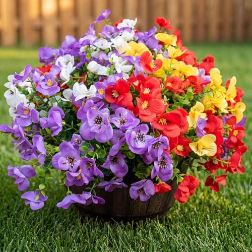 Vemander Artificial Flowers for Outdoor, UV Resistant Fake Silk Pansies Flowers, Realistic Faux Plants for Outside Indoor Porch Patio Window Box Planter Home Decor (16, Yellow Purple White Red) - Image 1
