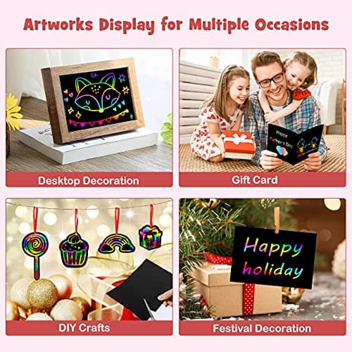 ZMLM Scratch Paper Art Set: 60 Pcs Magic Art Craft Kid Return Gifts Scratch Paper Supplies Toddler Preschool Learning Toys for Age 3 4 5 6 7 8 Girls Boys Birthday Activities Party Favors - Thumbnail 6