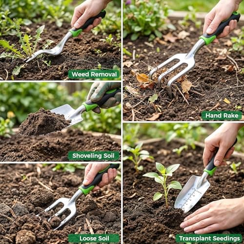 Gardening Tools 10-Piece, Heavy Duty Garden Tool Set with Fashion and Durable Garden Tools Organizer Handbag, Rust-Proof Gardening Hand Tools Weeding Kit, Ideal Gardening Gifts for Women - Thumbnail 5