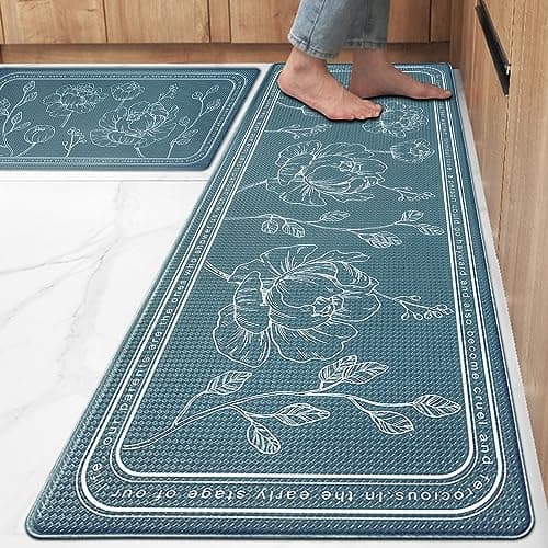 ROTTOGOON Kitchen Floor Mat Set of 2, Cushioned Anti Fatigue Kitchen Mat 17"x59"+17"x29", Non-Slip Waterproof Kitchen Rug, Premium PVC Comfort Kitchen Mats and Rugs for Kitchen, Office, Home, Laundry