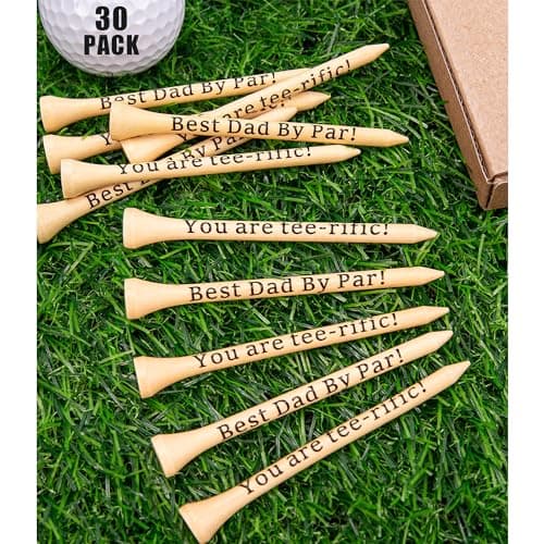 Father‘s Day Gifts - Best Dad by Par, You are tee-rific, 3-1/4 inch Wood Golf Tees Bulk for Father, Christmas Unique Birthday Gift from Daughter Son Kids, Stocking Stuffers Ideas Presents for Fathers