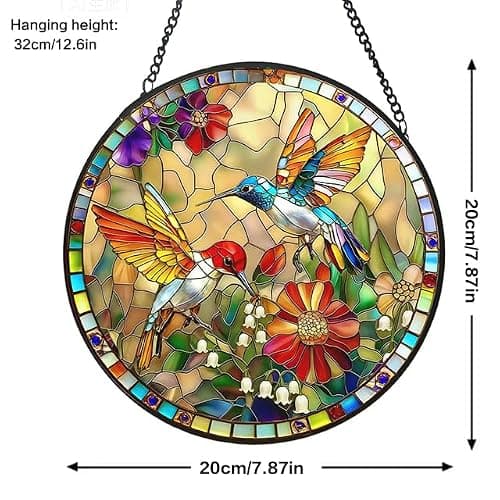 Stained Glass Window Hanging, Hummingbird Gifts Sun Catcher, Sun Catchers Indoor Window, Colorful Glass Panel,Suncatcher Room Decor,Gifts for Grandma Mom Wife,Aunt Birthday Gifts for Women 7.8in - Thumbnail 5