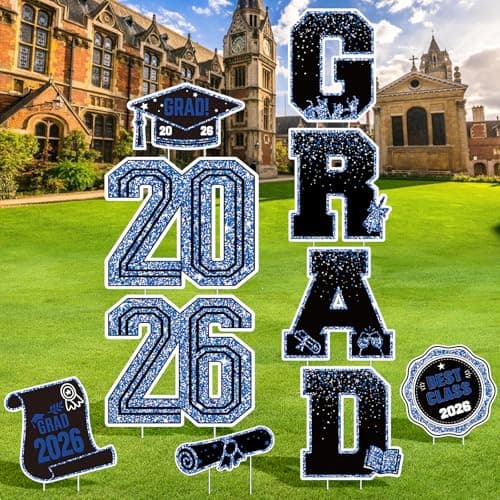 2026 Graduation Decorations Yard Signs – 10PCS Blue Congrats Grad Lawn Decorations with Stakes, Graduation Party Supplies, Large Outdoor Graduation Party Decor for High School & College - Thumbnail 6