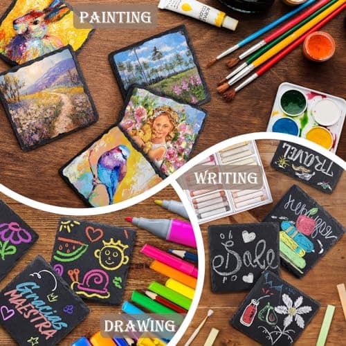 36 Pieces Slate Drink Coasters, GOH DODD 4 Inch Black Coasters Stone Coaster Set, Laser Engraving Blanks with Anti-Scratch Bottom for Home Office Bar Outdoor Housewarming Gifts Wedding Party, Square - Thumbnail 5