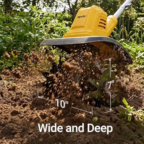 Cordless Brushless Garden Tiller Cultivator Compatible with DeWalt 20V Battery (Tool Only), 10’’ Wide 7’’ Deep Electric Soil Rototiller, 48-Tine Mini Rotary Areator for Garden Beds & Soil Preparation - Thumbnail 2
