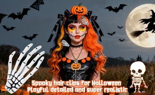 Halloween Hair Clips Skeleton Hands Bone 6Pcs White and Black, Punk Rock Horror Alligator Barrettes Hair Clip for Women Girls Hair Accessories(Hairpin, 6 Pcs) - Thumbnail 5