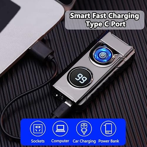 BABOBIU Electric Lighters Rechargeable Windproof Double Arc Lighter with LED Light Power Display Cool Lighters for Men USB Lighter for Candles Fireworks Outdoor Camping Gifts (Black) - Thumbnail 5