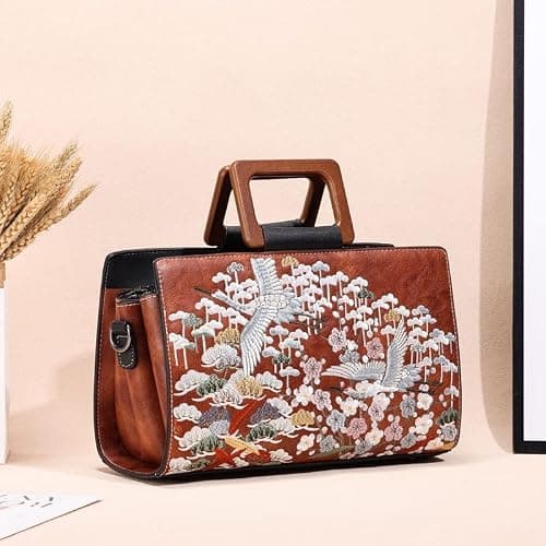 CXQDSJM Chinese Style Embroidered Jacquard Women's Evening Bags Shoulder Bags Ladies Leather Totes Khaki - Thumbnail 3