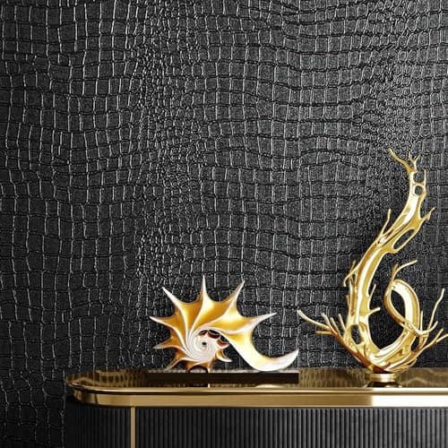 Black Crocodile Wallpaper Peel and Stick - Embossed Black Textured Contact Paper for Cabinet Bedroom Removable Self Adhesive Waterproof Vinyl Wrap Renter Friendly Wall Gift Paper 15.7" X 393.7"