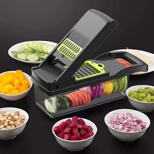 LSLCQW Vegetable Chopper: 16 in 1 Food Chopper - Onion Vegetable Slicer Cutter Dicer, Veggie Cutter with Container, 7 Blades, Kitchen Gadgets for Carrot Salad Garlic Potato Slicer (Grey) - Thumbnail 5