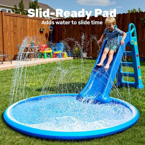 SLOOSH 72" Non-Slip Splash Pad Sprinkler - Outdoor Water Toys Play Mat for Toddlers Kids Dogs, Outside Thickened Sprinkler Pool Party Durable Backyard Fountain for Girls Boys Pets (72in, Blue) - Thumbnail 6