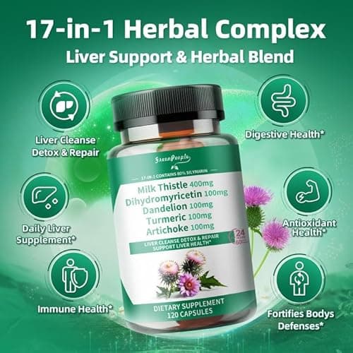 GREENPEOPLE Liver Cleanse Detox & Repair Capsules - Milk Thistle Liver Detox with Dandelion & Artichoke Extract/Dihydromyricetin DHM/Turmeric/Vitamin B12 - Liver Supptment 120pcs 2packs - Thumbnail 2