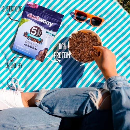 Don't Worry Quinoa Organic Bites | Chocolate & Blueberry Flavor | Sugar Free Candy 5 Calories Per Piece | Keto, Gluten Free, Low Carb, Protein & Fiber Cookies | Healthy Snacks For Adults | 2 Pack - Thumbnail 5