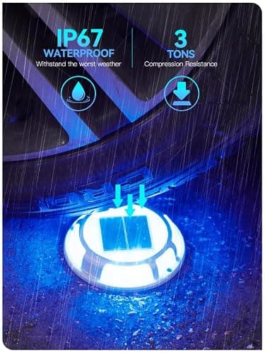 Solar Driveway Lights Dock Lights Waterproof 4 Pack, 2 Colors in 1, LED Solar Deck Lights for Outside, Solar Powered Ground Lights for Warning Driveway Stair Step Pathway(Blue & White) - Thumbnail 4