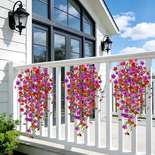 UV Resistant Artificial Hanging Flowers Outdoor Decor - 2 Pack Fake Hanging Plants with Silk Daisies for Spring Summer, No Fade Faux Flowers for Planter, Front Door, Porch, Patio, Garden, Yard - Thumbnail 5