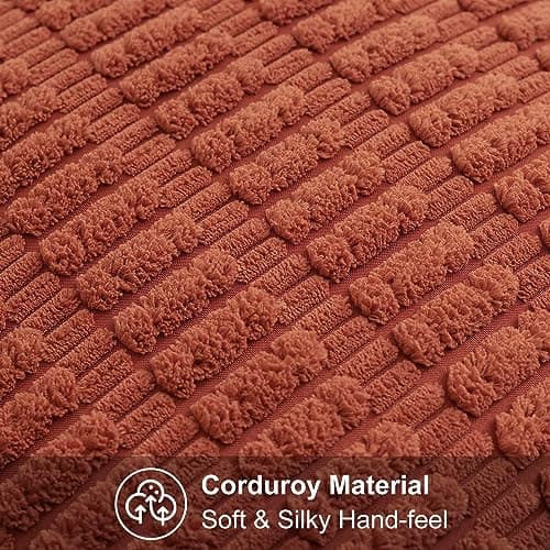 decorUhome Dark Rust Neutral Decorative Throw Pillow Covers 12x20 Inch Set of 2, Boho Soft Corduroy Striped Rectangle Pillow Covers Modern Twill Pillow Covers for Couch Bed Sofa Living Room - Thumbnail 2