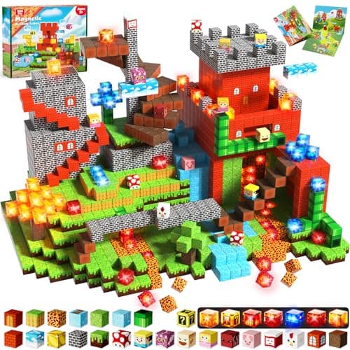Goody King 200pcs Magnetic Blocks with Light Blocks | Educational Sensory Toy Gift | STEM Montessori Light up Magnetic Blocks for Kids Ages 3+ | Creative Magnetic Cubes Construction Playset - Image 1